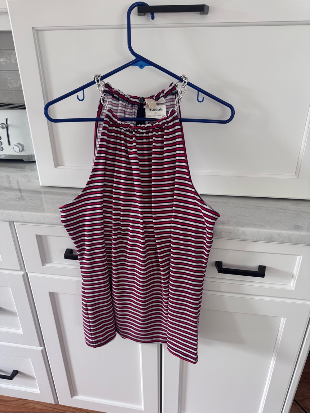 Michael Kors red White and Navy Striped Halter Tank